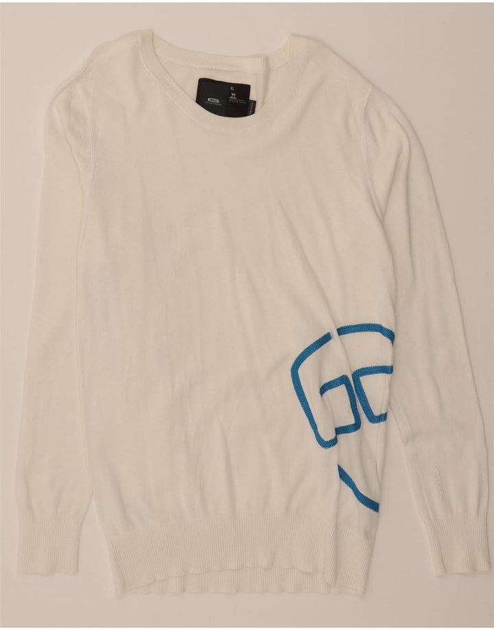 G-STAR Mens Graphic Boat Neck Jumper Sweater XL White Cotton Vintage G-Star and Second-Hand G-Star from Messina Hembry 