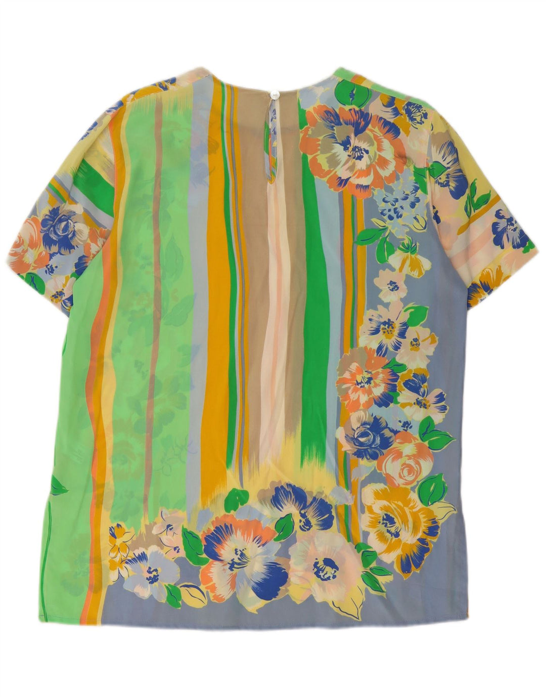 Blusa feminina vintage UK 14 grande floral multicolorida