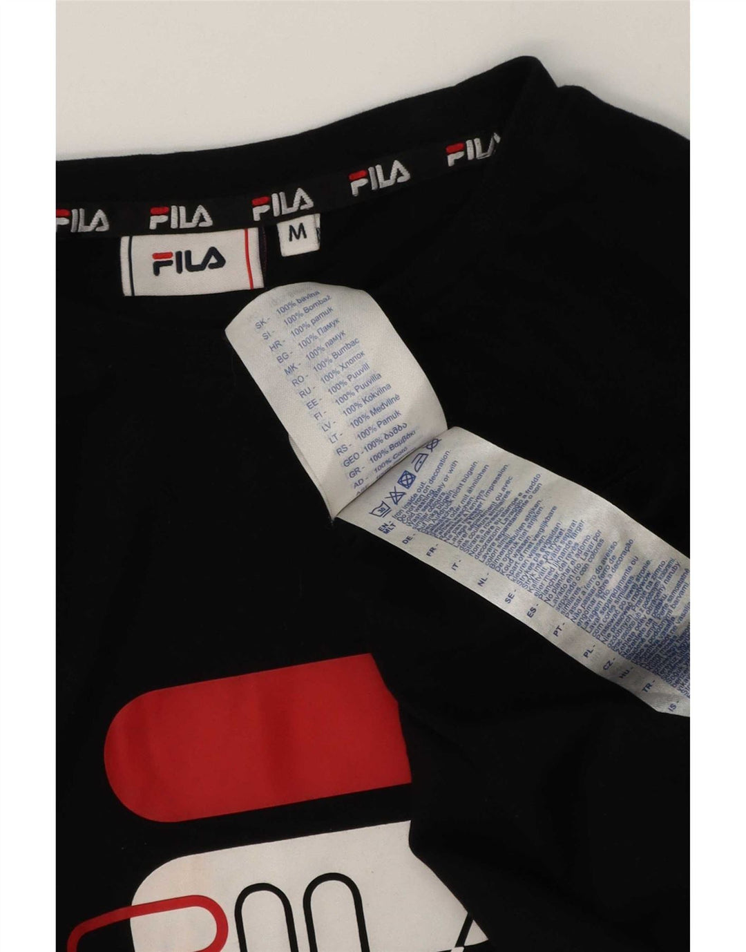 Fila Mens Graphic T-Shirt Top Médio Algodão Preto