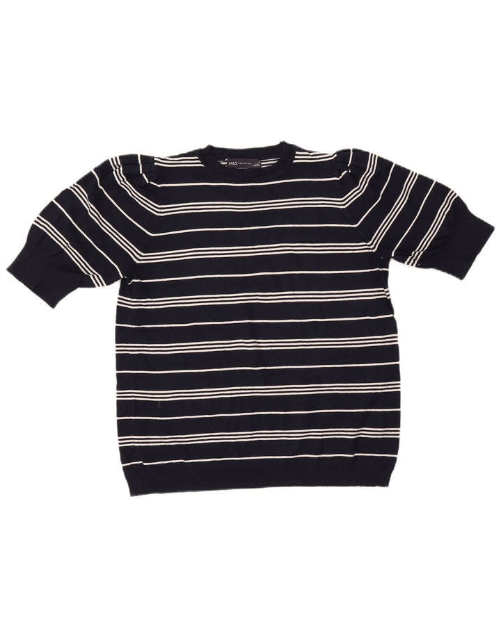 Suéter feminino MARKS & SPENCER com gola redonda e gola redonda UK14 médio azul marinho