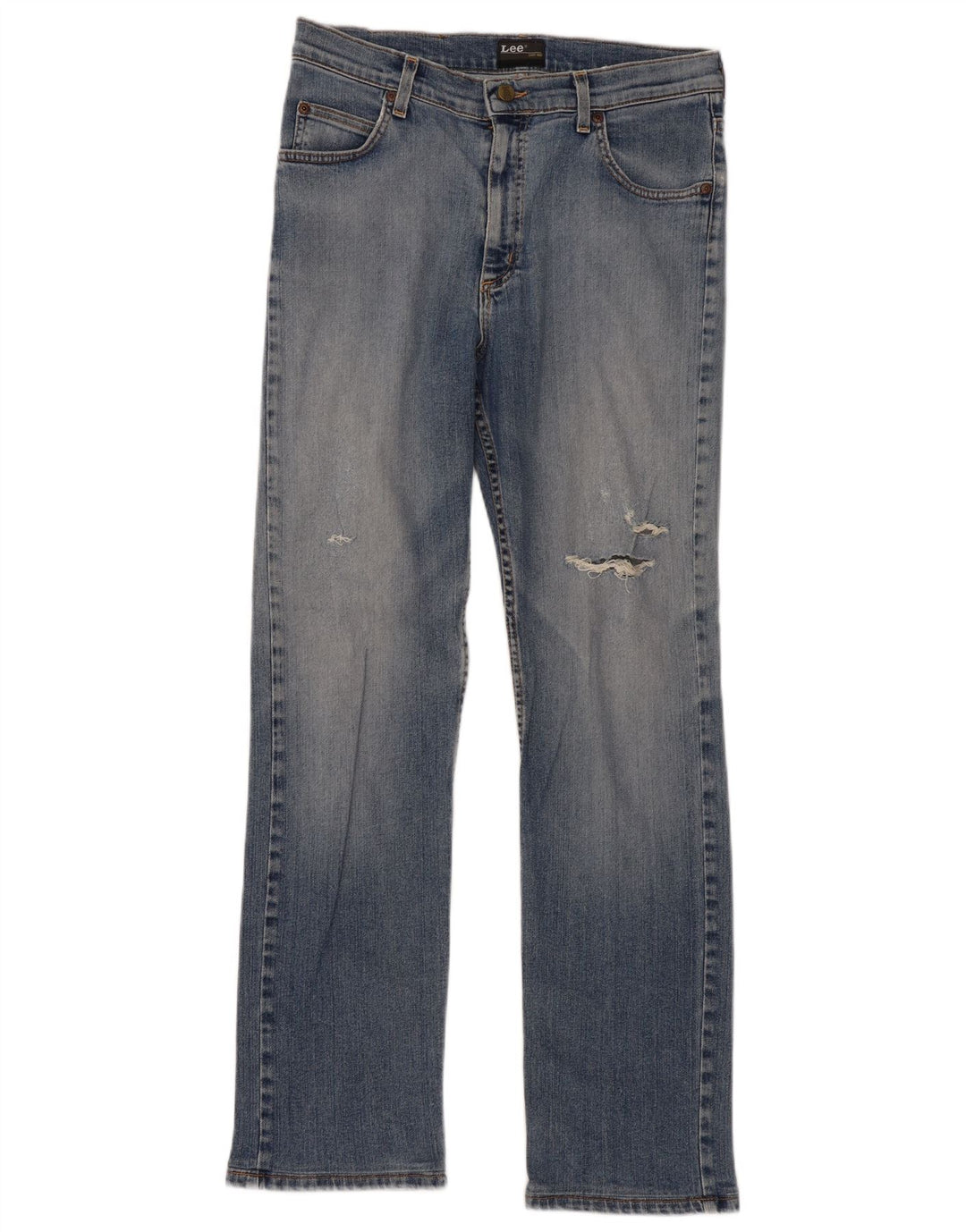 Calça jeans reta masculina Lee Brooklyn desgastada W33 L34 algodão azul