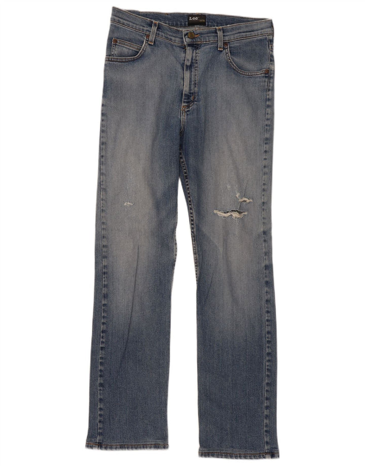 Calça jeans reta masculina Lee Brooklyn desgastada W33 L34 algodão azul
