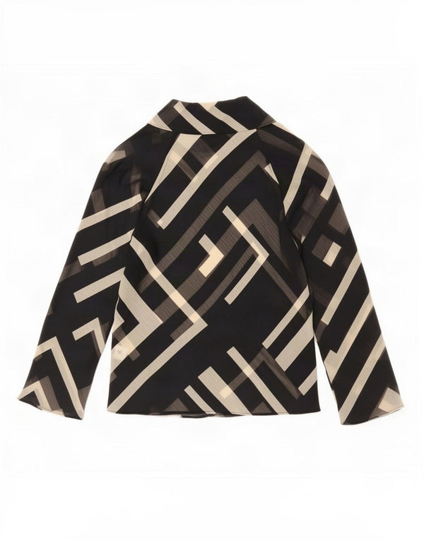 Zara Blusa Feminina Top UK 10 Pequena Poliéster Geométrico Preto