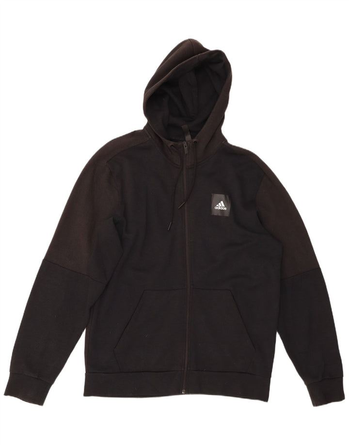 ADIDAS Mens Zip Hoodie Suéter Grande Algodão Preto