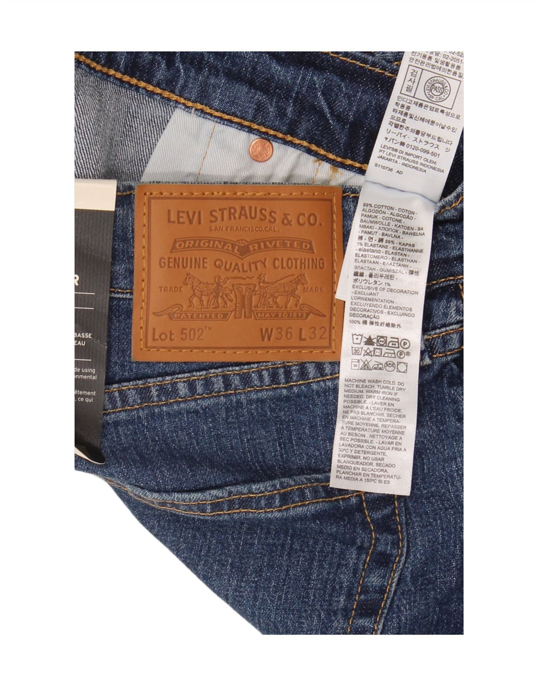 Levi's Masculino 502 Tapered Jeans W36 L32 Azul Algodão