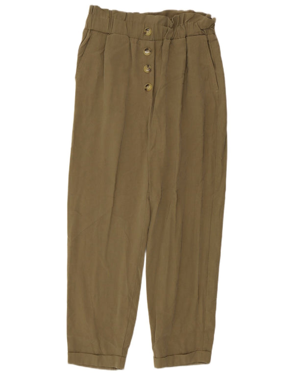 Zara Calça feminina casual pegged pequena W26 L25 cáqui viscose