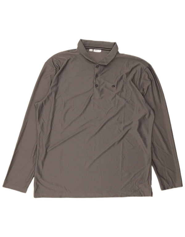 Camisa polo masculina de manga comprida Calvin Klein Golf de ajuste regular 2XL cinza