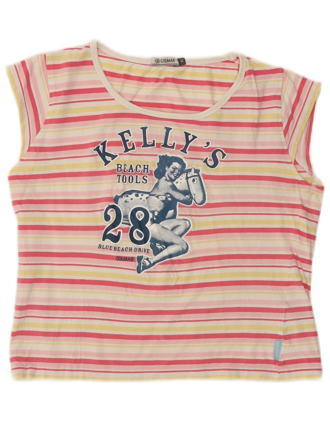 COLMAR Camiseta feminina gráfica Top UK 12 Médio listrado multicolorido