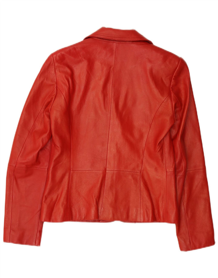 Jaqueta blazer feminina de couro VINTAGE com 2 botões Reino Unido 10 couro vermelho pequeno