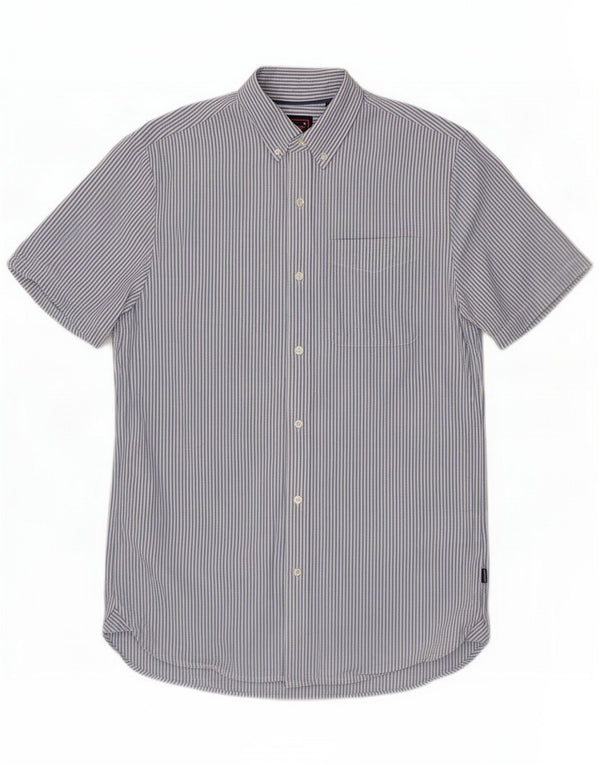Camisa masculina de manga curta regular de ajuste regular pequeno algodão risca de giz azul