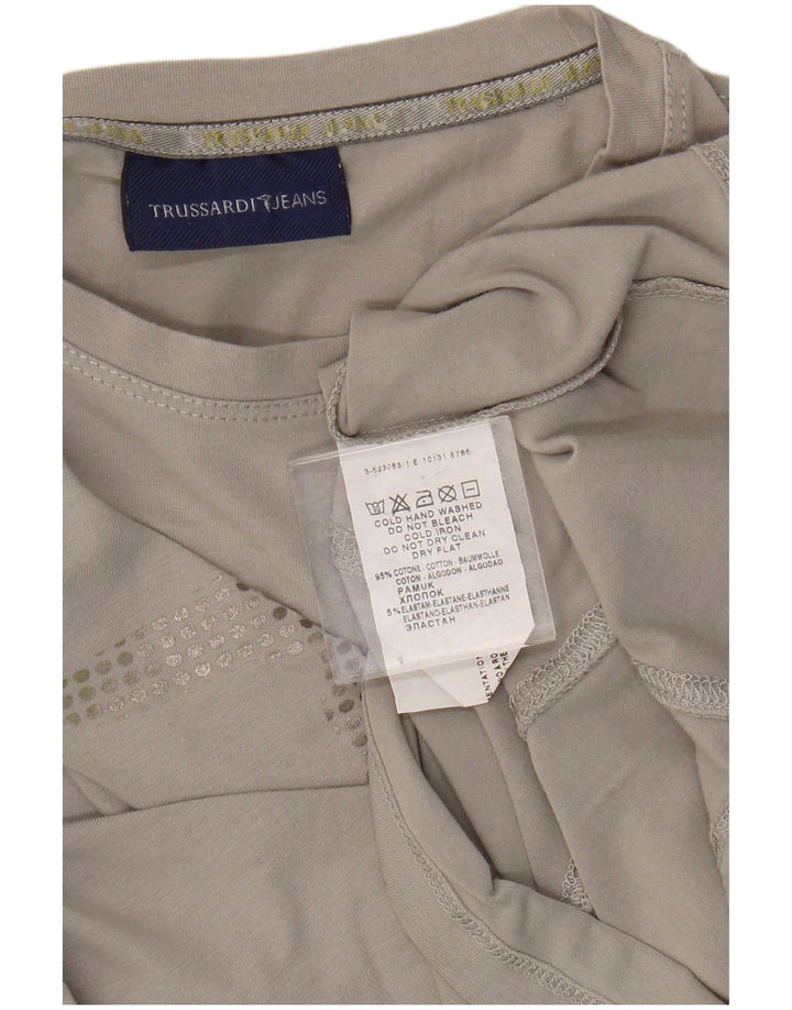 Trussardi Jeans Top gráfico feminino manga comprida Reino Unido 14 algodão cinza médio