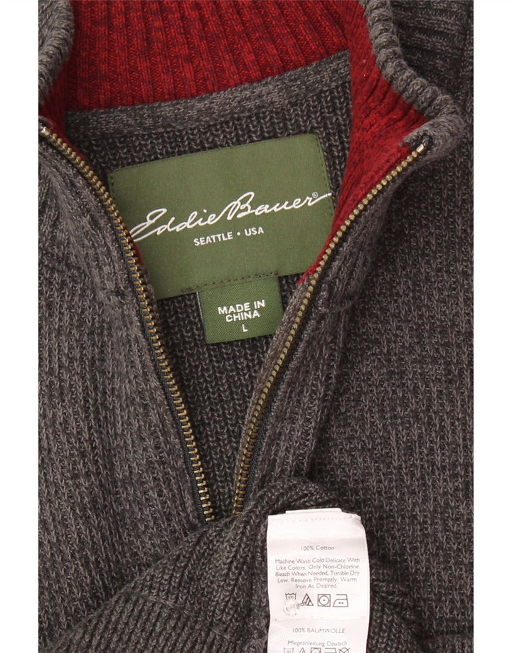 EDDIE BAUER Suéter masculino com zíper e gola alta de algodão listrado cinza grande