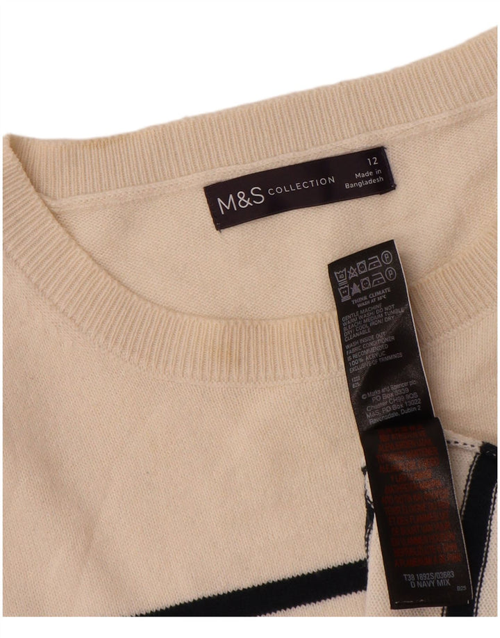 Suéter feminino Marks & Spencer com gola canoa e listrado branco médio UK 12