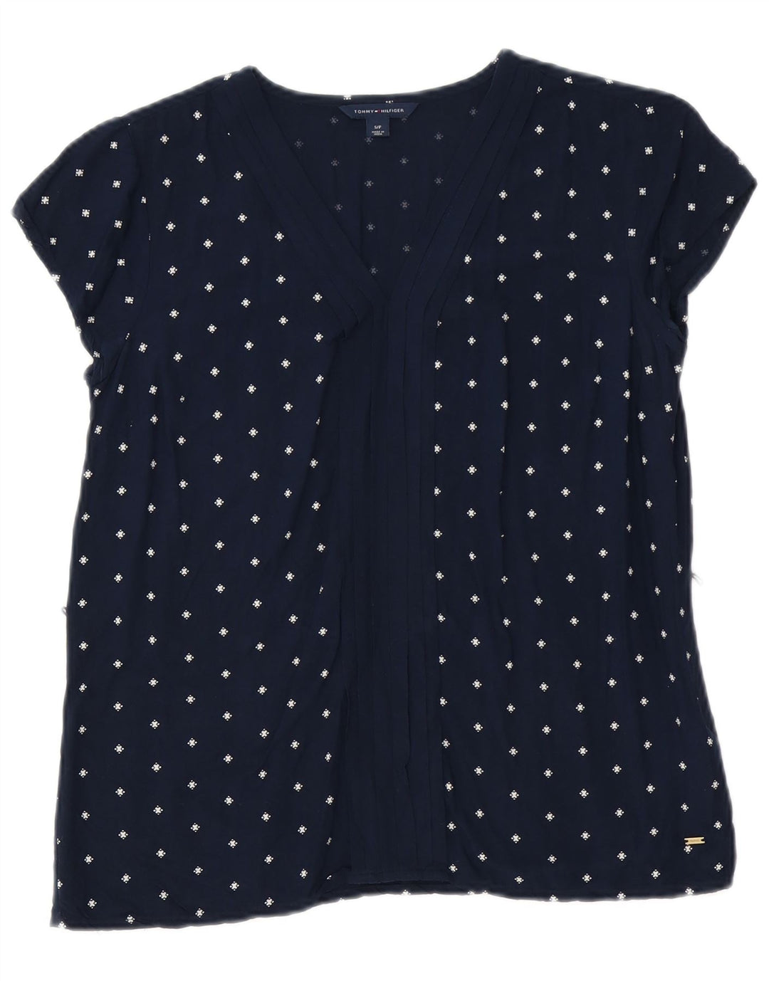 Blusa feminina Tommy Hilfiger com padrão abstrato Reino Unido 10 pequena azul marinho