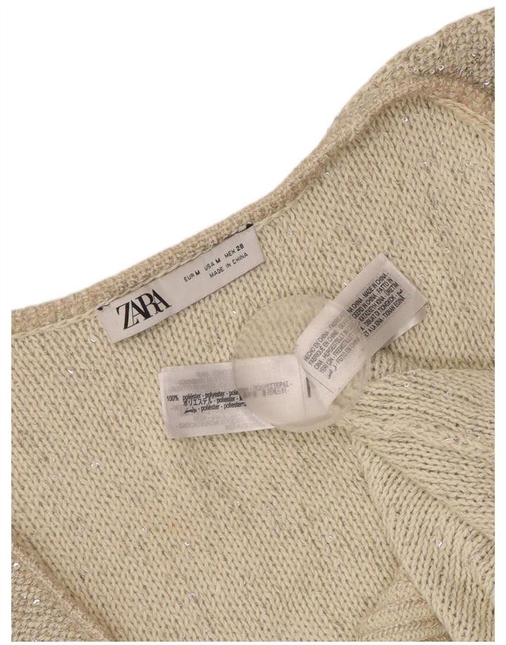 Zara Womens Knit Vest Top UK 12 Poliéster Cinza Médio