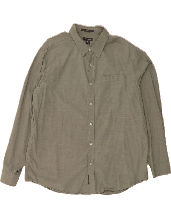 EDDIE BAUER Mens Classic Fit Shirt XL Khaki Pinstripe Cotton Vintage Eddie Bauer and Second-Hand Eddie Bauer from Messina Hembry 