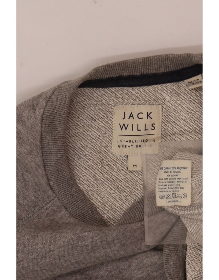 Jack Wills moletom gráfico masculino jumper médio cinza algodão manchado