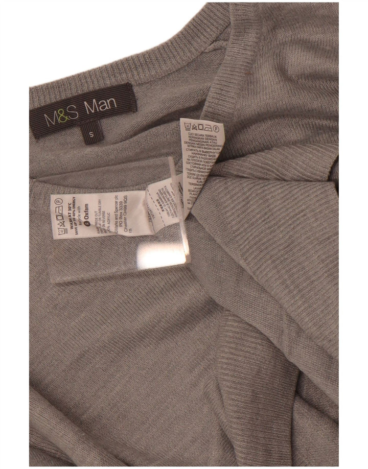 Suéter masculino Marks & Spencer com decote em V pequeno acrílico cinza