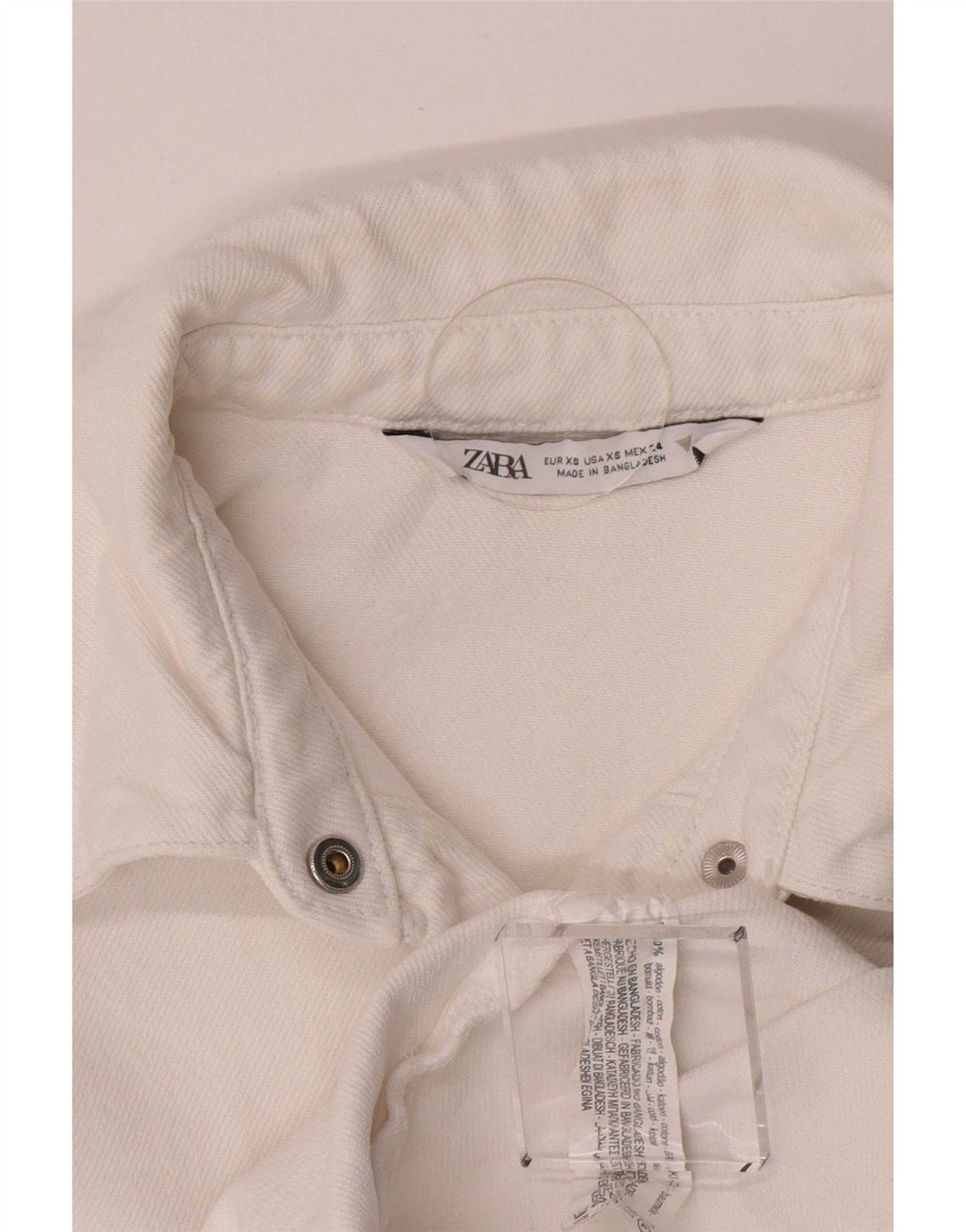 Camisa jeans oversized feminina Zara Reino Unido 6 XS algodão branco