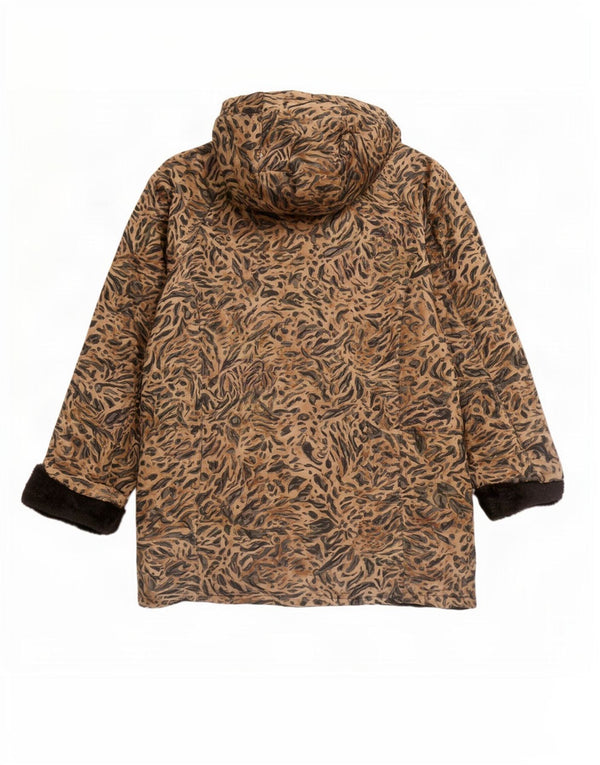 Jaqueta parka feminina FUCHS & SCHMITT com capuz Reino Unido 18 XL marrom estampa animal