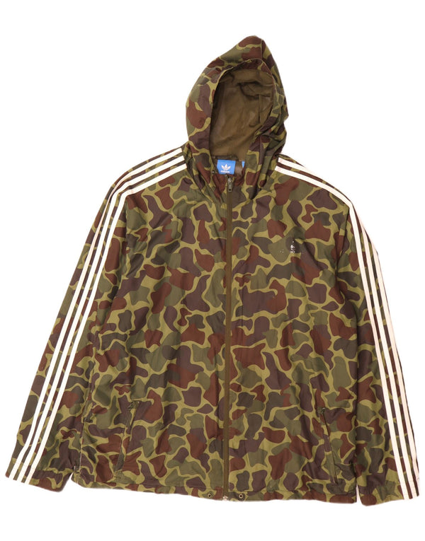 Adidas Mens Hooded Rain Jacket UK 44 2XL Khaki Camuflagem Poliéster