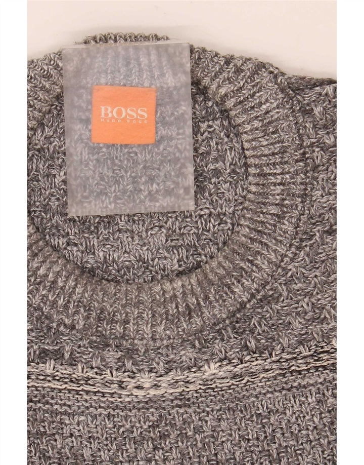 Suéter masculino Hugo Boss com gola redonda, grande algodão cinza