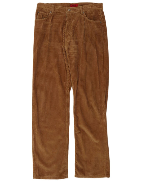 Calça masculina de veludo cotelê Hugo Boss W34 L34 algodão marrom