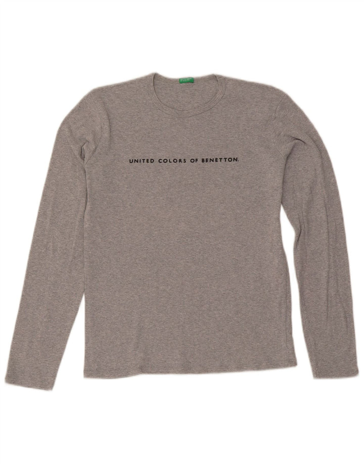 Top gráfico feminino Benetton manga comprida UK 12 cinza médio manchado