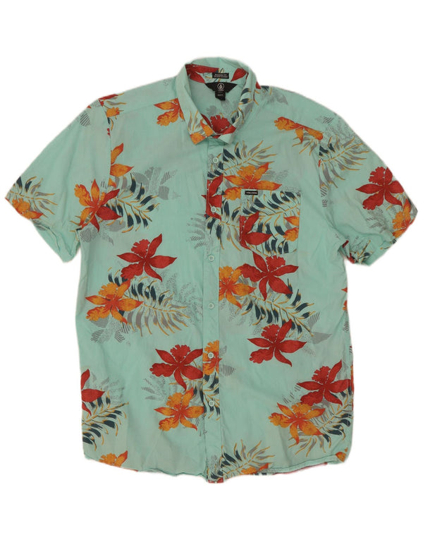 Camisa masculina de manga curta Volcom XL turquesa floral algodão havaiano