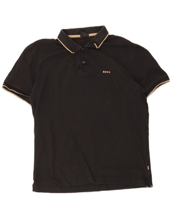 Camisa polo masculina Hugo Boss Slim Fit grande listrada preta