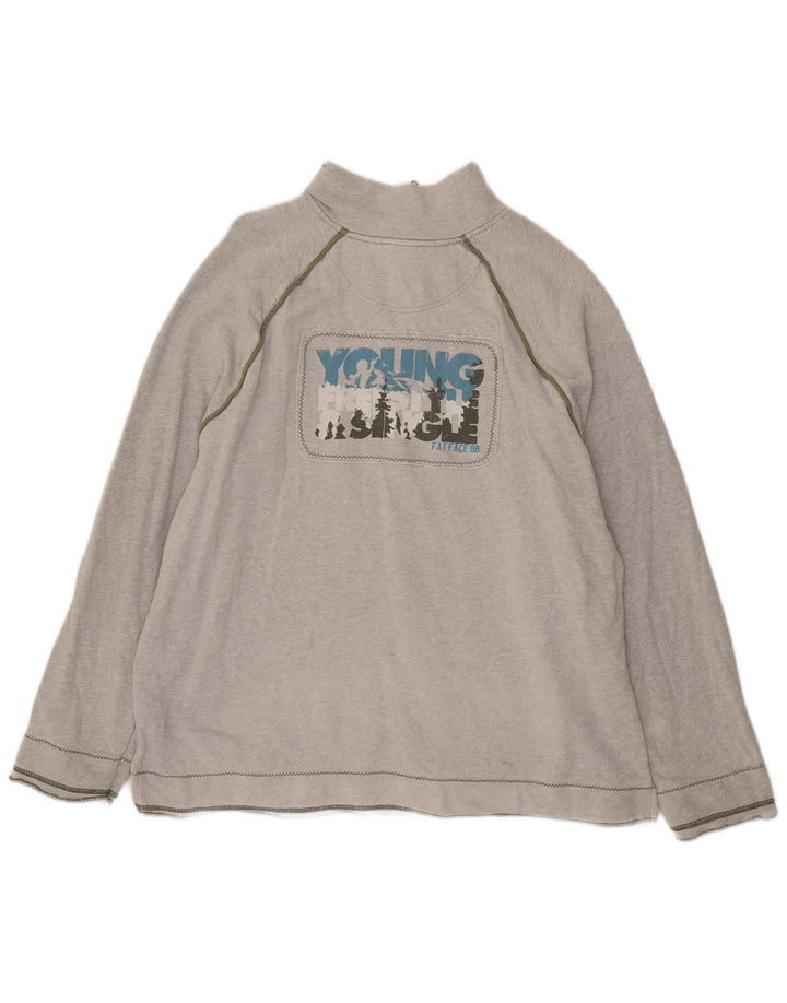FAT FACE Mens Gráfico Zip Neck Moletom Jumper XL Algodão Cinza