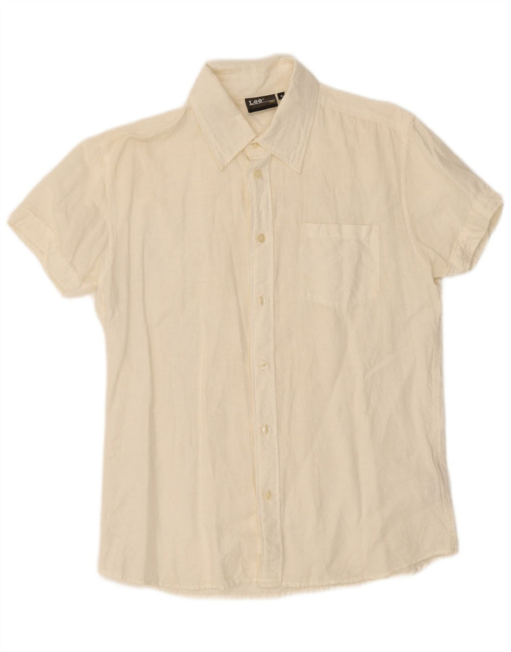 Camisa masculina de manga curta LEE, linho branco médio