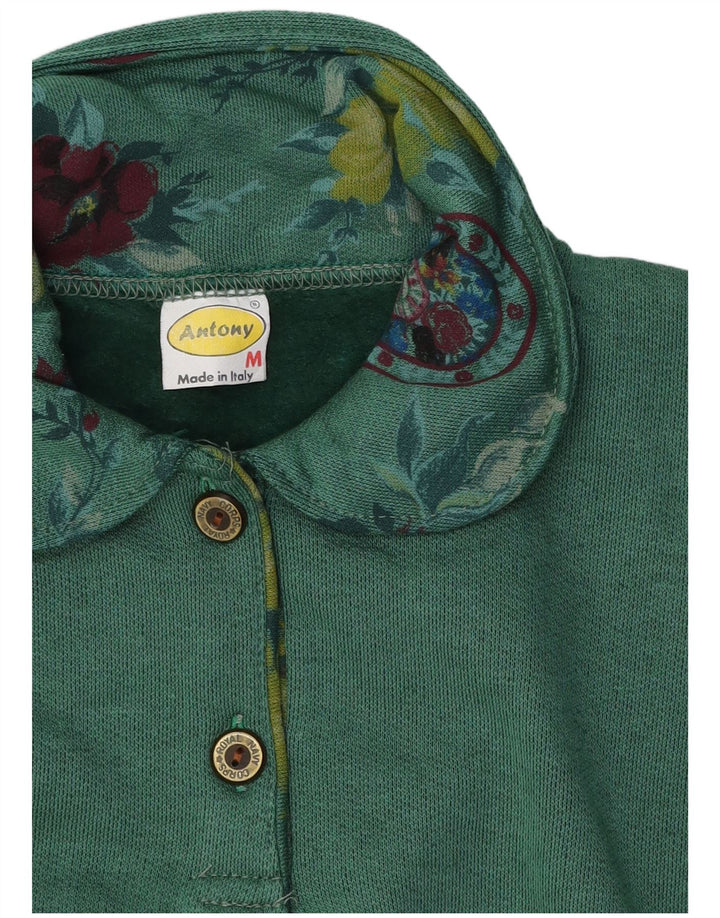 Suéter feminino VINTAGE com gola polo Reino Unido 14 Paisley verde médio