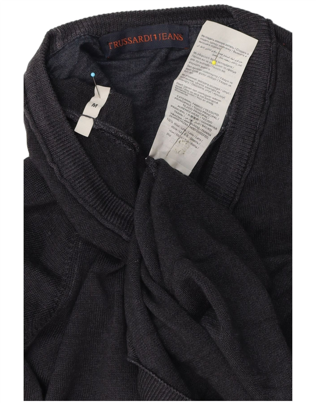 Suéter cardigã masculino Trussardi Jeans lã azul marinho médio