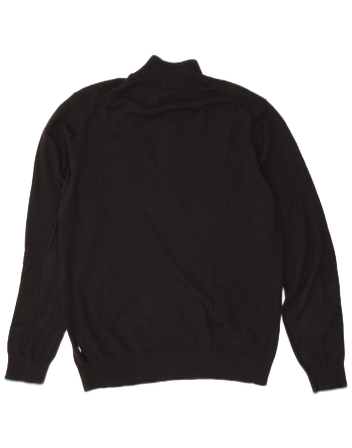 Suéter masculino Hugo Boss de ajuste regular com zíper e gola grande de lã preta
