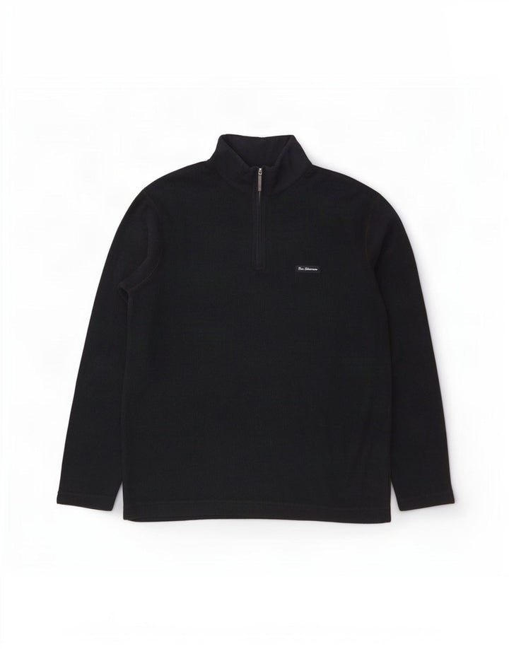 Suéter masculino Ben Sherman com zíper e gola alta de algodão azul marinho
