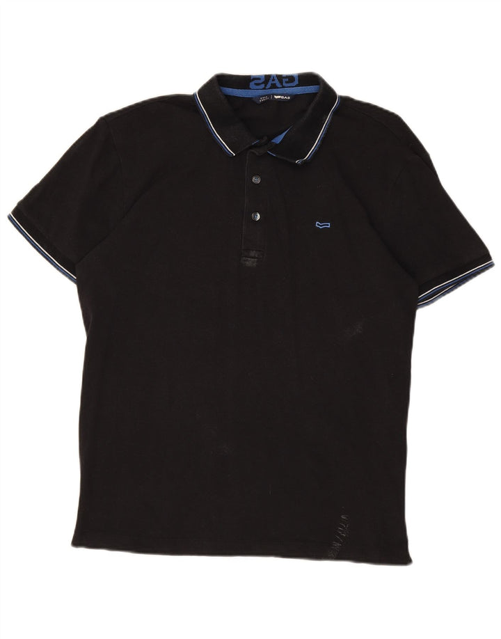 Camisa polo masculina GAS de algodão preto médio