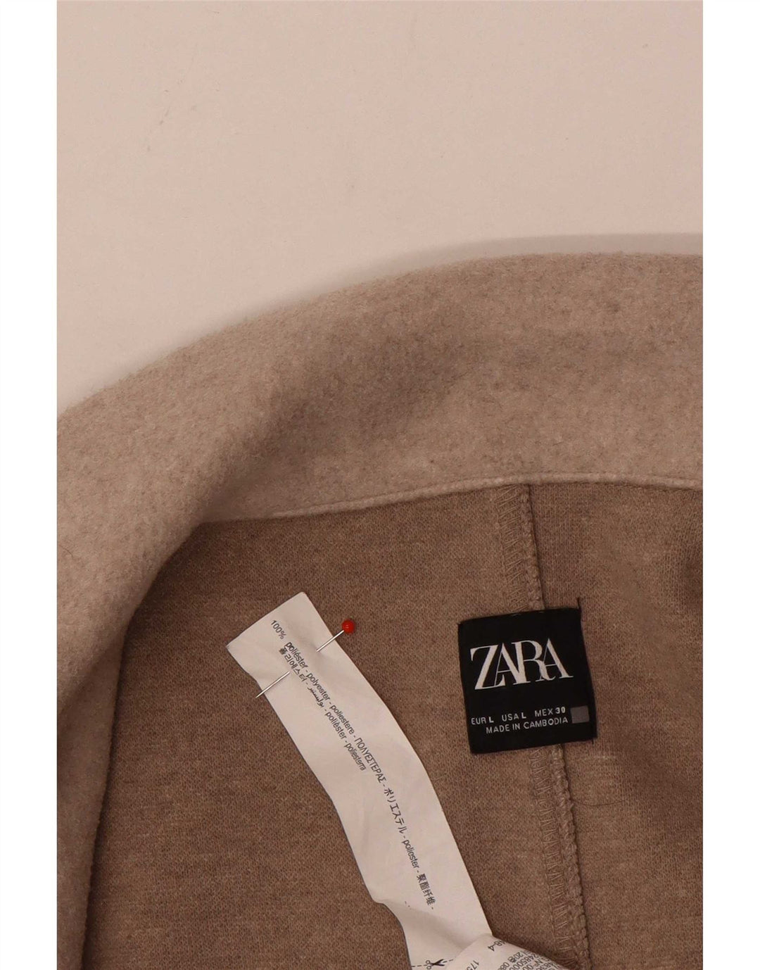 Sobretudo aberto feminino Zara UK 16 grande poliéster bege