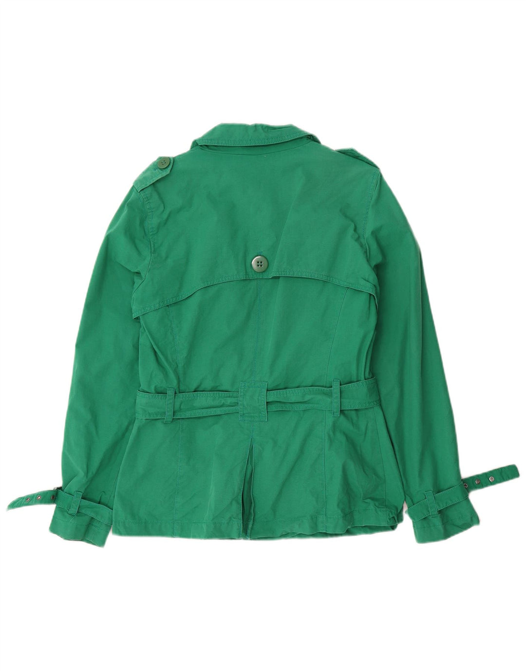 Casaco trench curto feminino Marks & Spencer Reino Unido 12 algodão verde médio