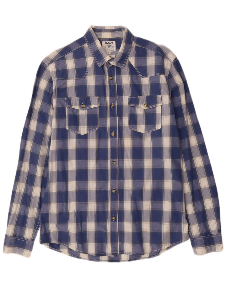 Camisa justa masculina JULES grande algodão xadrez azul