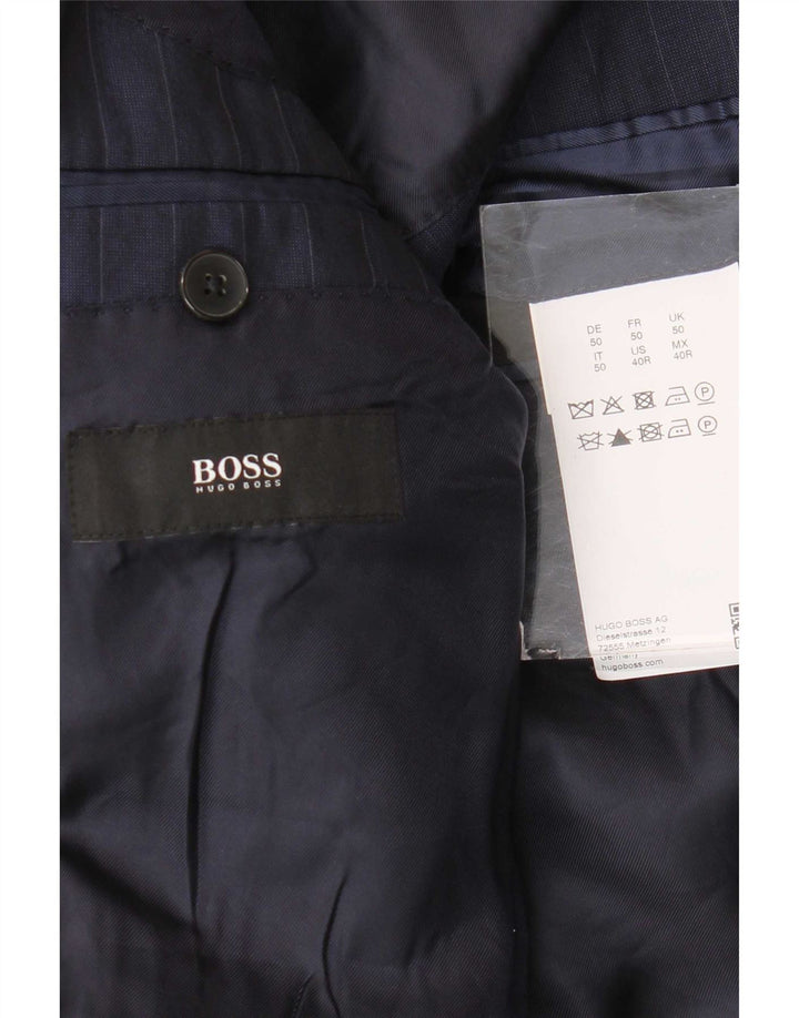 Jaqueta blazer masculina Hugo Boss com 2 botões UE 50 grande listra azul marinho