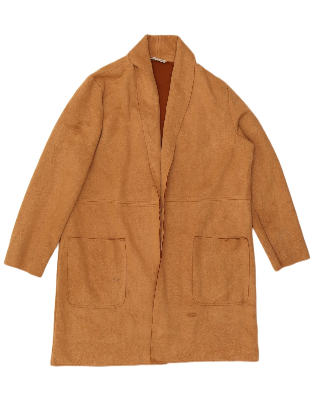 Suéter cardigã feminino Zara Longline Reino Unido 16 grande poliéster marrom