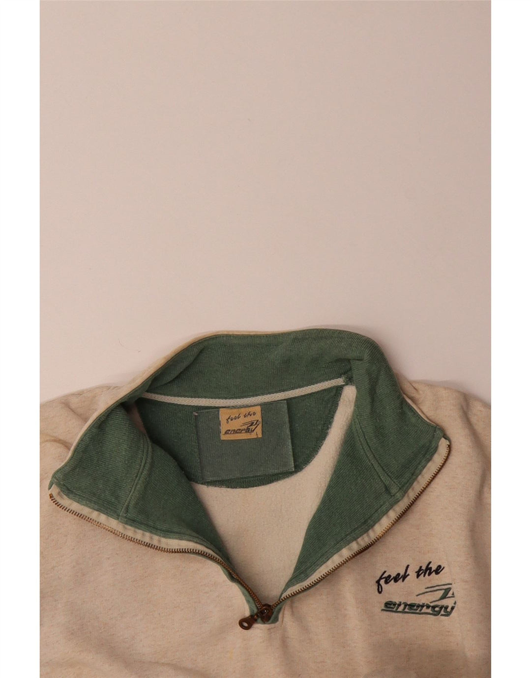 Moletom masculino VINTAGE com zíper e gola grande de algodão bege