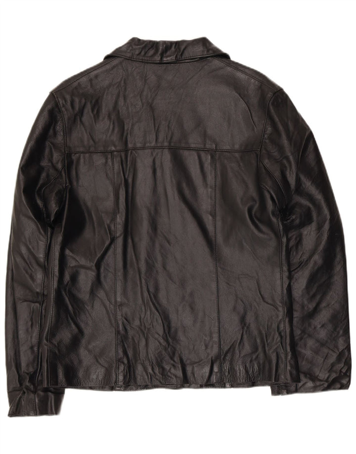 Jaqueta de couro feminina vintage Reino Unido 14 couro preto médio