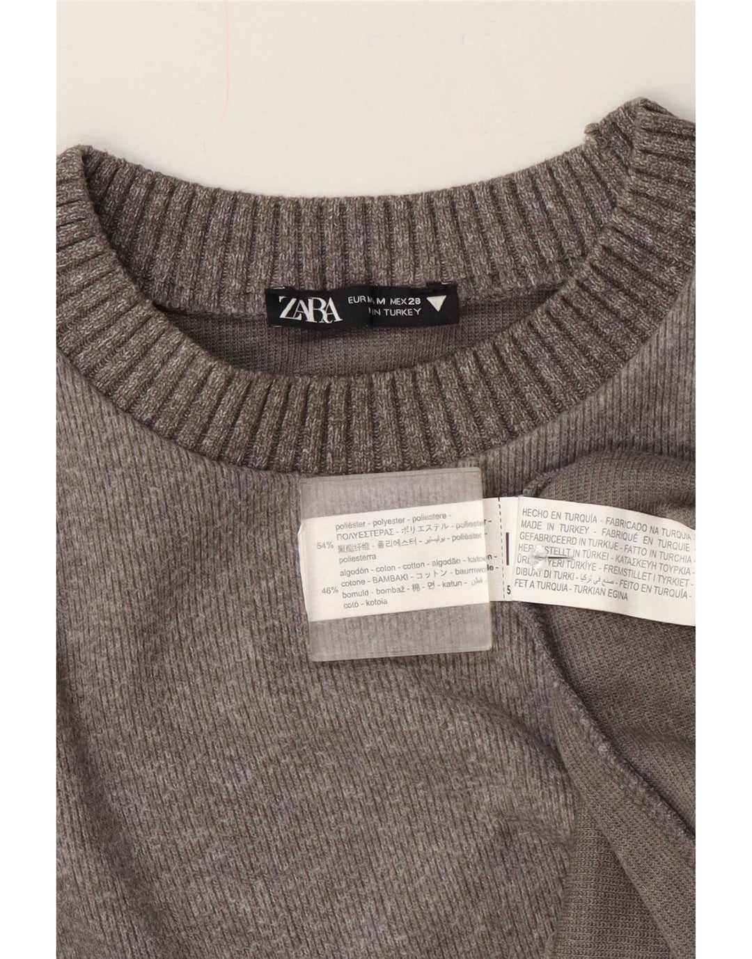 Zara Suéter feminino com gola canoa UK 14 poliéster cinza médio