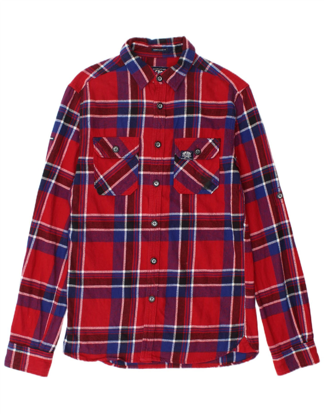 Camisa masculina de flanela Superdry pequena vermelha xadrez algodão