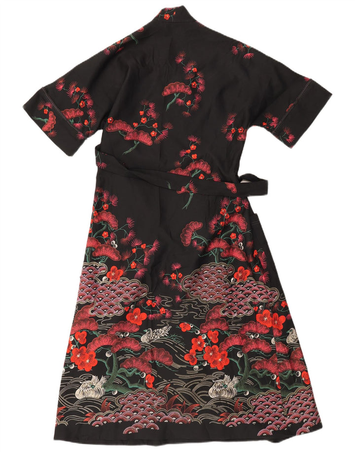 Vestido feminino vintage UK 14 médio preto floral
