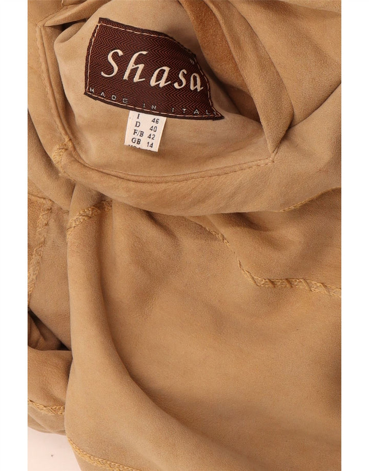 Casaco feminino vintage grande de shearling Reino Unido 14 couro bege grande