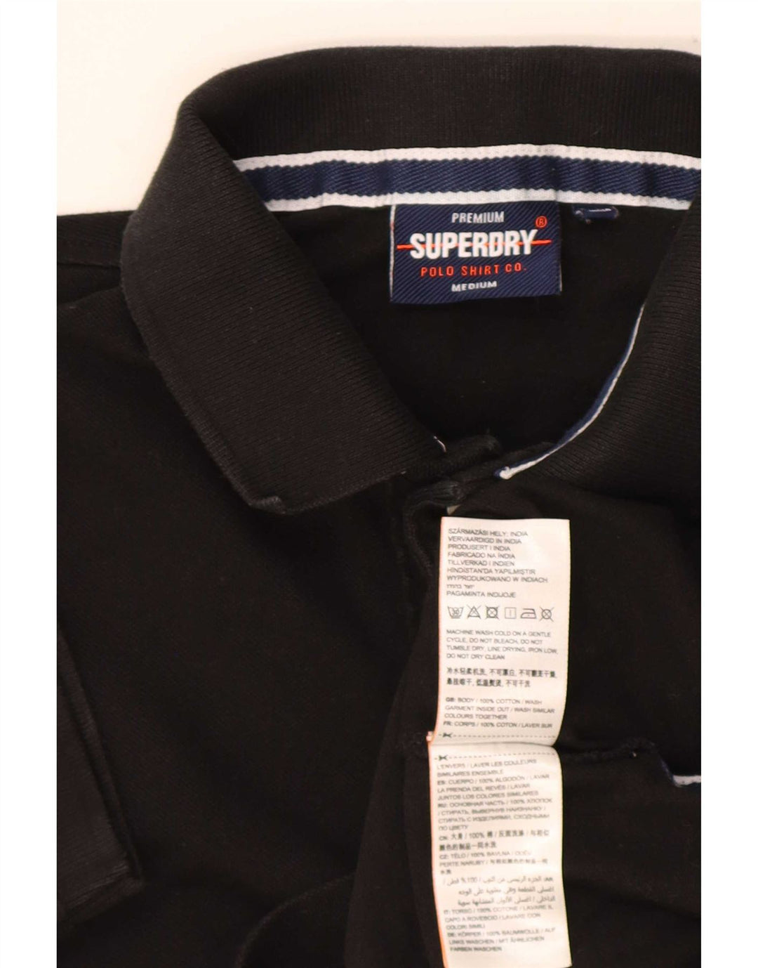 Camisa polo masculina Superdry médio algodão preto