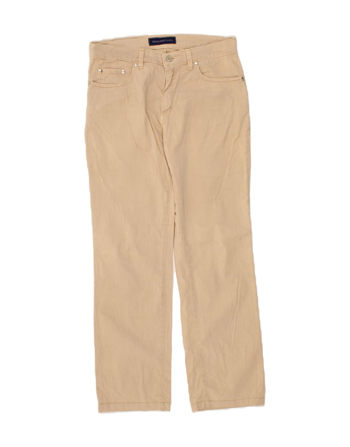 TRUSSARDI Womens Straight Casual Trousers W27 L28 Beige Cotton Vintage Trussardi and Second-Hand Trussardi from Messina Hembry 